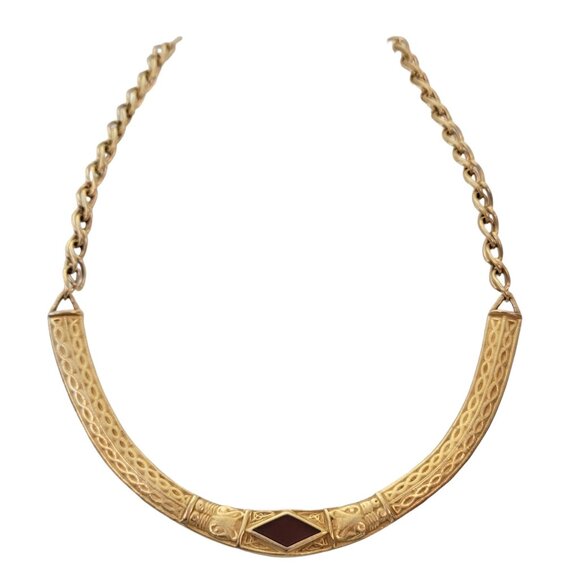 MMA Matte Gold Tone Egyptian Revival Style Collar Necklace 21" Long Signed, E769 - Picture 3 of 8